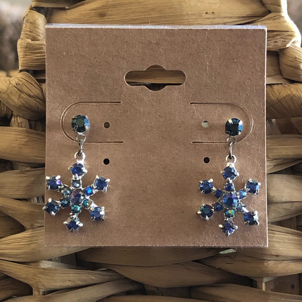 Blue aurora borealis rhinestone snowflake earrings